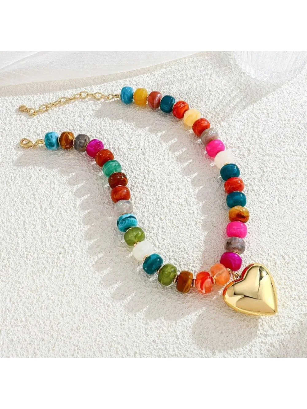 Colorful Chunky Heart Necklace for Women | Resin Beaded Choker | Trendy Acrylic